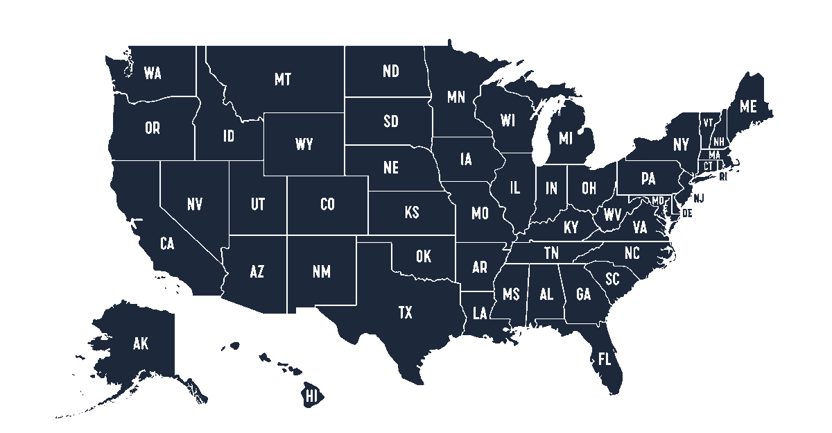 Map of United States showing all states for unclaimed property search